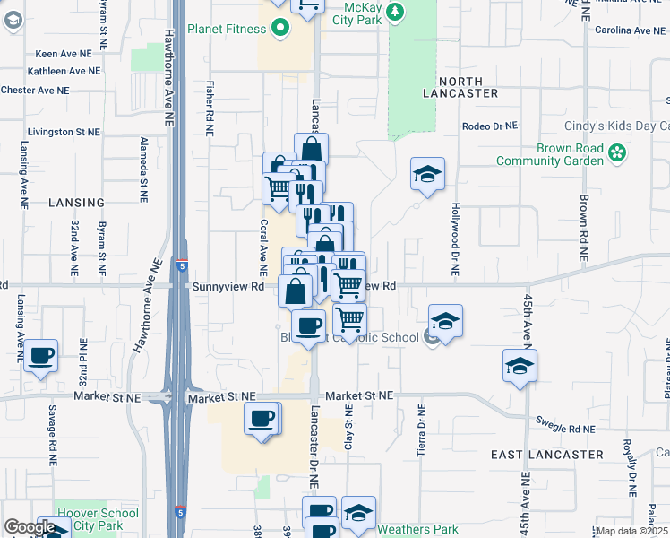 map of restaurants, bars, coffee shops, grocery stores, and more near 2103 41st Avenue Northeast in Salem