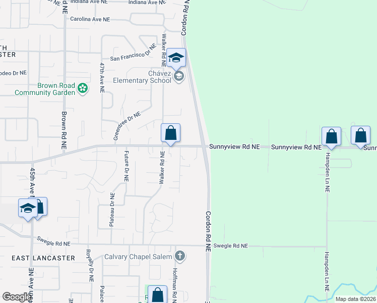 map of restaurants, bars, coffee shops, grocery stores, and more near 4972 Sunnyview Road Northeast in Salem