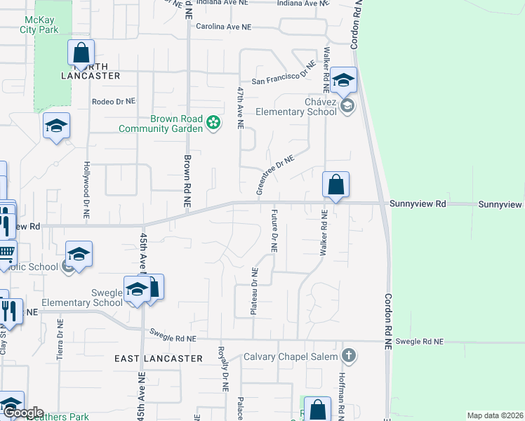 map of restaurants, bars, coffee shops, grocery stores, and more near 4793 Sunnyview Road Northeast in Salem