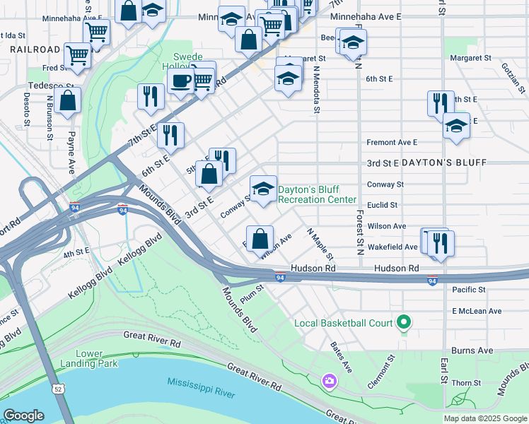 map of restaurants, bars, coffee shops, grocery stores, and more near 262 Bates Avenue in Saint Paul
