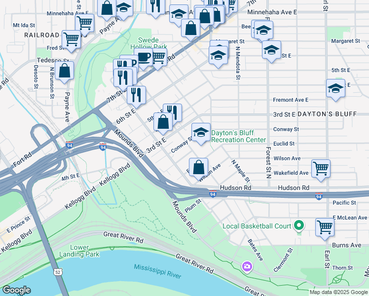 map of restaurants, bars, coffee shops, grocery stores, and more near 269 Bates Avenue in Saint Paul