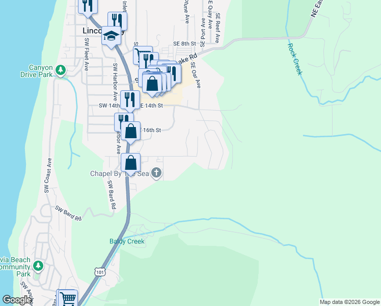 map of restaurants, bars, coffee shops, grocery stores, and more near 1837 Southeast 19th Street in Lincoln City