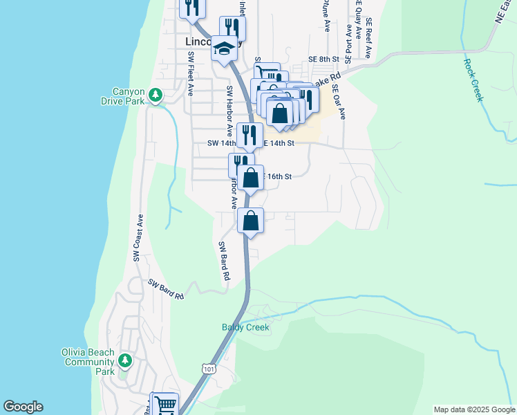 map of restaurants, bars, coffee shops, grocery stores, and more near 1375 Southeast 19th Street in Lincoln City