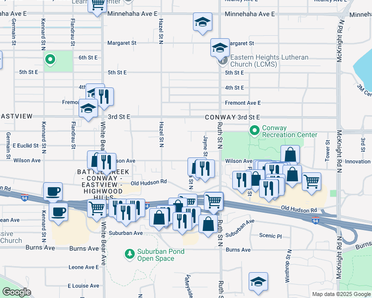 map of restaurants, bars, coffee shops, grocery stores, and more near 1949 Wilson Avenue in Saint Paul
