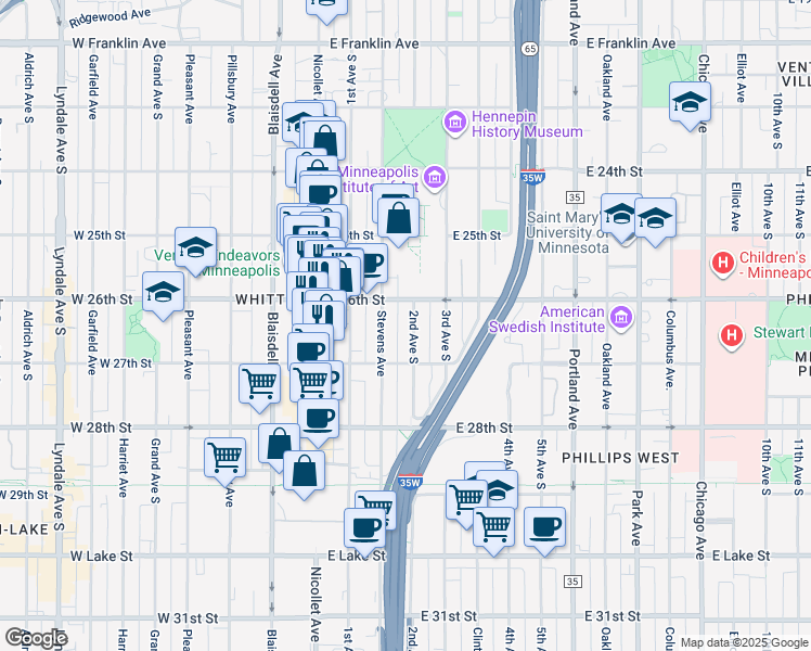 map of restaurants, bars, coffee shops, grocery stores, and more near 2612 2nd Avenue South in Minneapolis