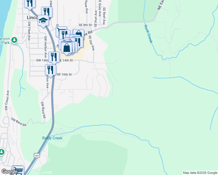 map of restaurants, bars, coffee shops, grocery stores, and more near 1939 Southeast Port Avenue in Lincoln City