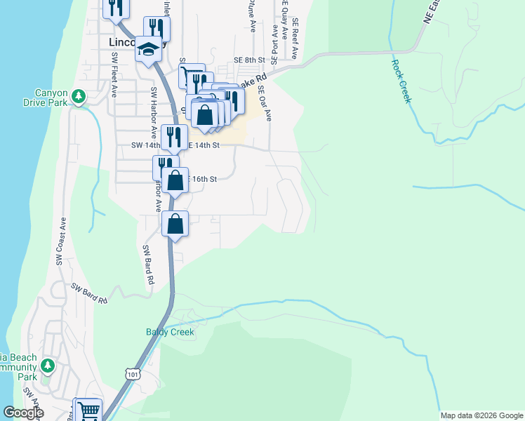 map of restaurants, bars, coffee shops, grocery stores, and more near 1837 Southeast 19th Street in Lincoln City