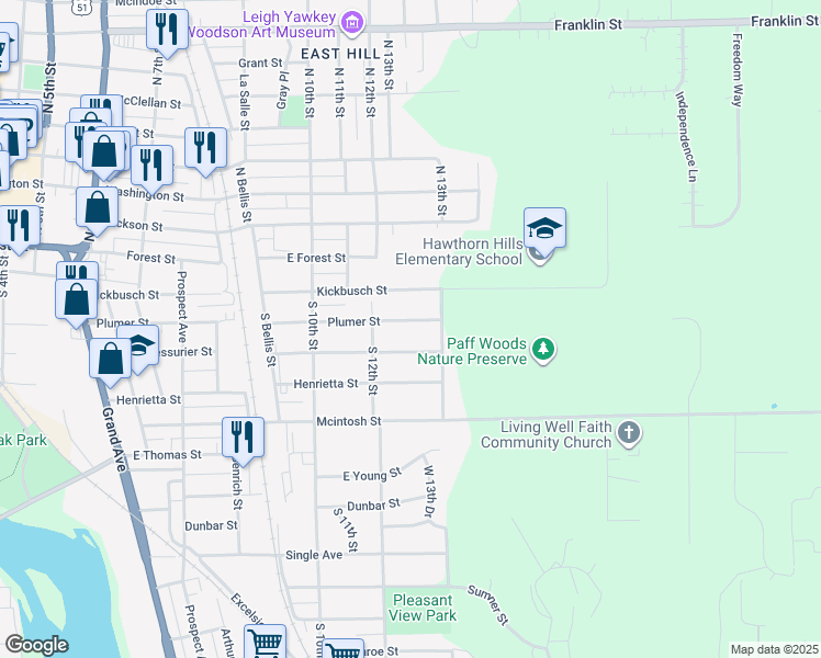map of restaurants, bars, coffee shops, grocery stores, and more near 1219 Plumer Street in Wausau