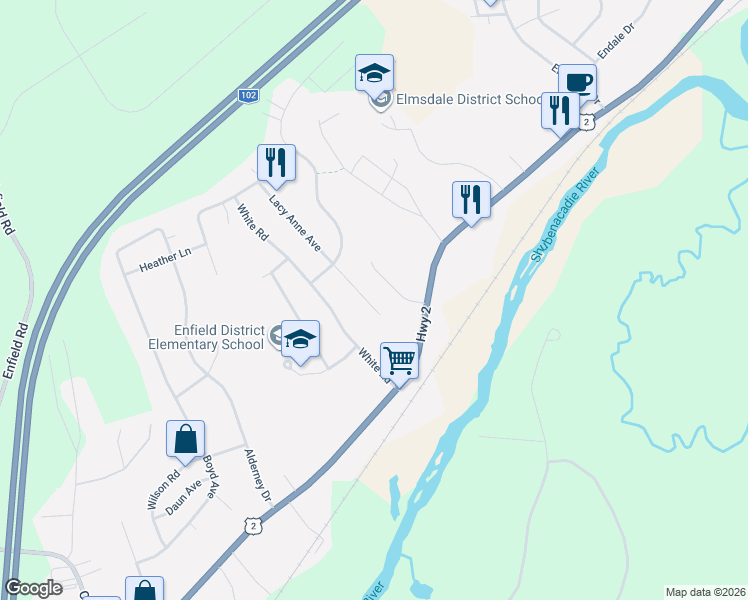map of restaurants, bars, coffee shops, grocery stores, and more near 47 Lacy Anne Avenue in Enfield