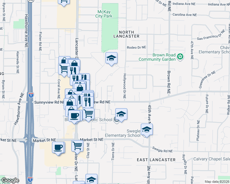 map of restaurants, bars, coffee shops, grocery stores, and more near 2182 Pippin Street Northeast in Salem