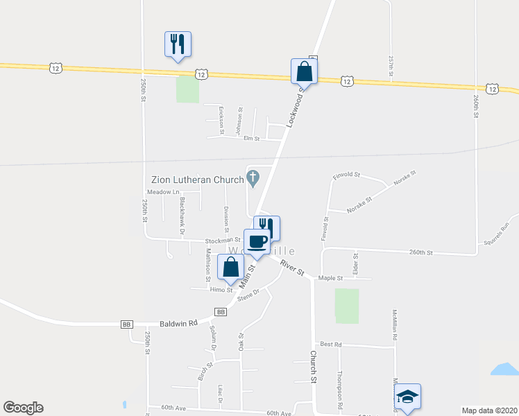 map of restaurants, bars, coffee shops, grocery stores, and more near 210 Lockwood Street in Woodville