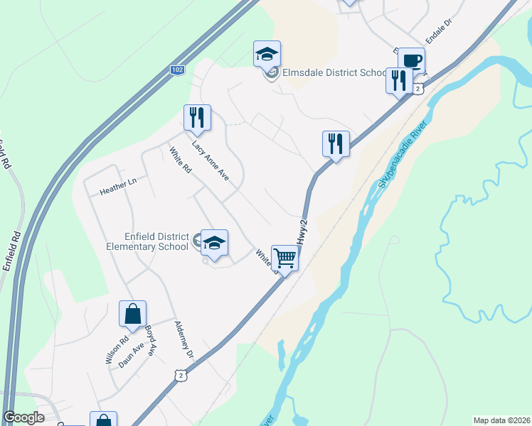 map of restaurants, bars, coffee shops, grocery stores, and more near 47 Lacy Anne Avenue in Enfield