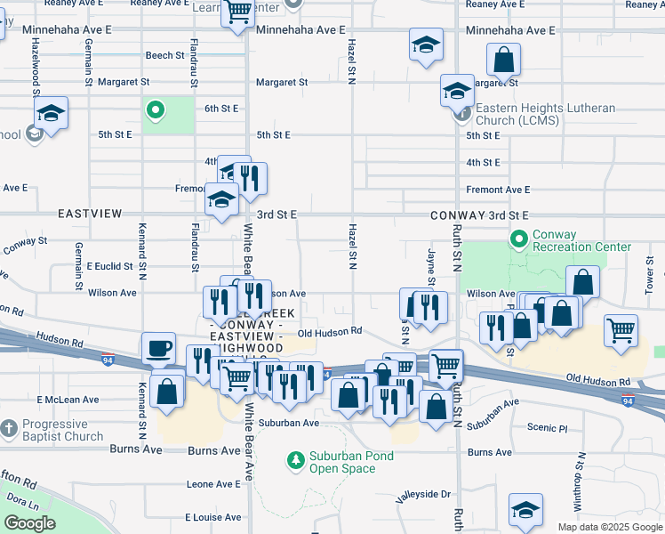 map of restaurants, bars, coffee shops, grocery stores, and more near 1871 Wilson Avenue in Saint Paul