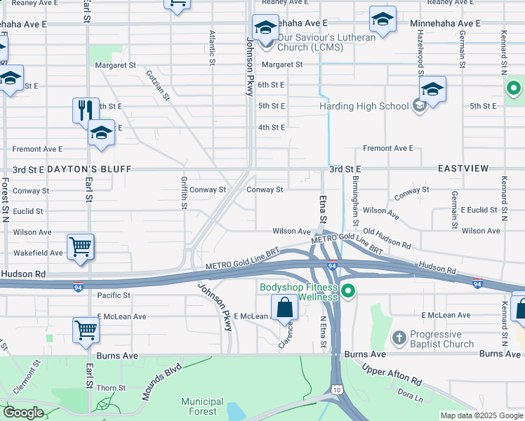 map of restaurants, bars, coffee shops, grocery stores, and more near 446 North English Street in Saint Paul