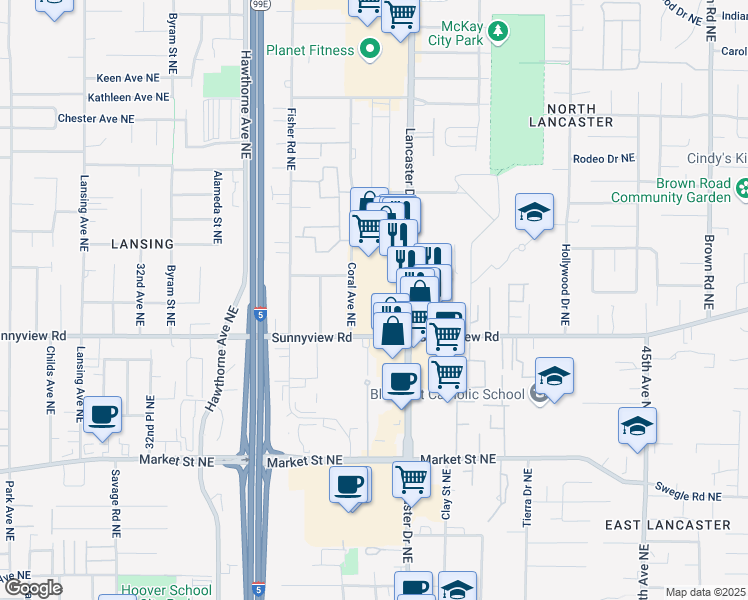 map of restaurants, bars, coffee shops, grocery stores, and more near 2085 39th Avenue Northeast in Salem
