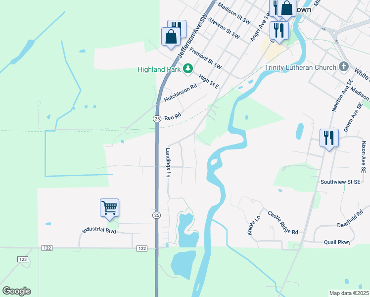 map of restaurants, bars, coffee shops, grocery stores, and more near 1200 Waters Way in Watertown