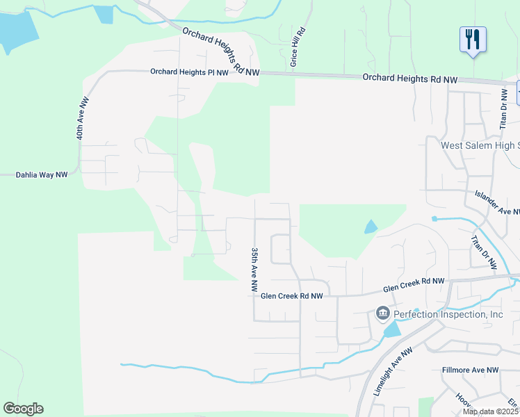 map of restaurants, bars, coffee shops, grocery stores, and more near 3464 Archer Court Northwest in Salem