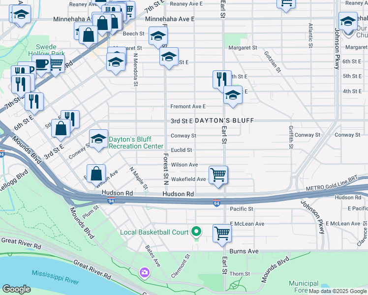 map of restaurants, bars, coffee shops, grocery stores, and more near 960 Euclid Street in Saint Paul