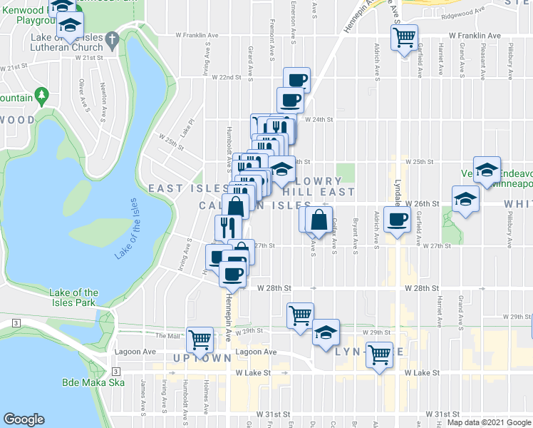 map of restaurants, bars, coffee shops, grocery stores, and more near in Minneapolis