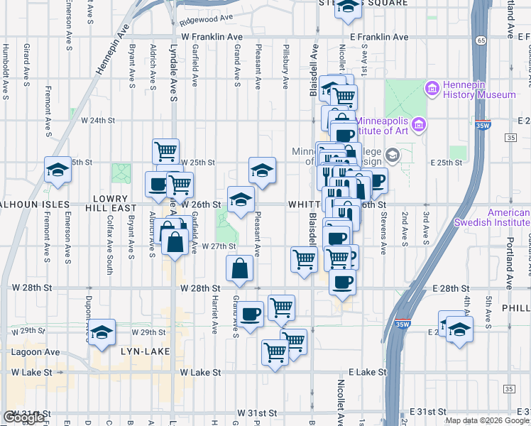 map of restaurants, bars, coffee shops, grocery stores, and more near in Minneapolis