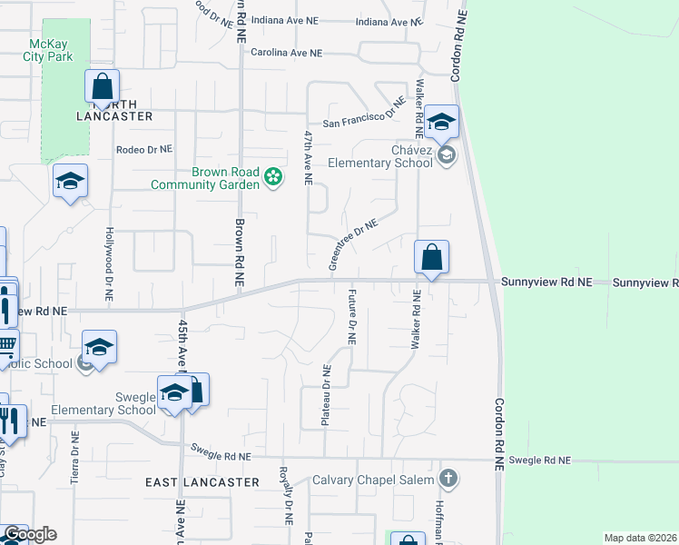 map of restaurants, bars, coffee shops, grocery stores, and more near 4793 Sunnyview Road Northeast in Salem