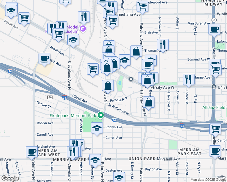 map of restaurants, bars, coffee shops, grocery stores, and more near 461 East Lynnhurst Avenue in Saint Paul