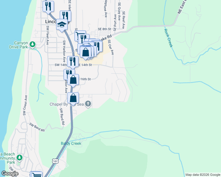 map of restaurants, bars, coffee shops, grocery stores, and more near 1837 Southeast 19th Street in Lincoln City