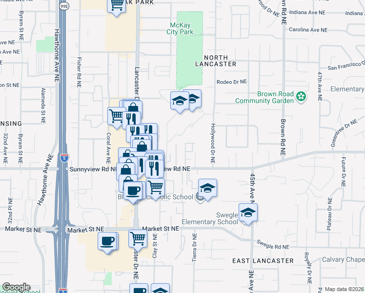 map of restaurants, bars, coffee shops, grocery stores, and more near 2182 Pippin Street Northeast in Salem