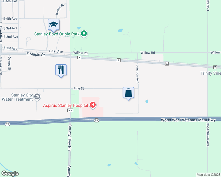 map of restaurants, bars, coffee shops, grocery stores, and more near in Stanley