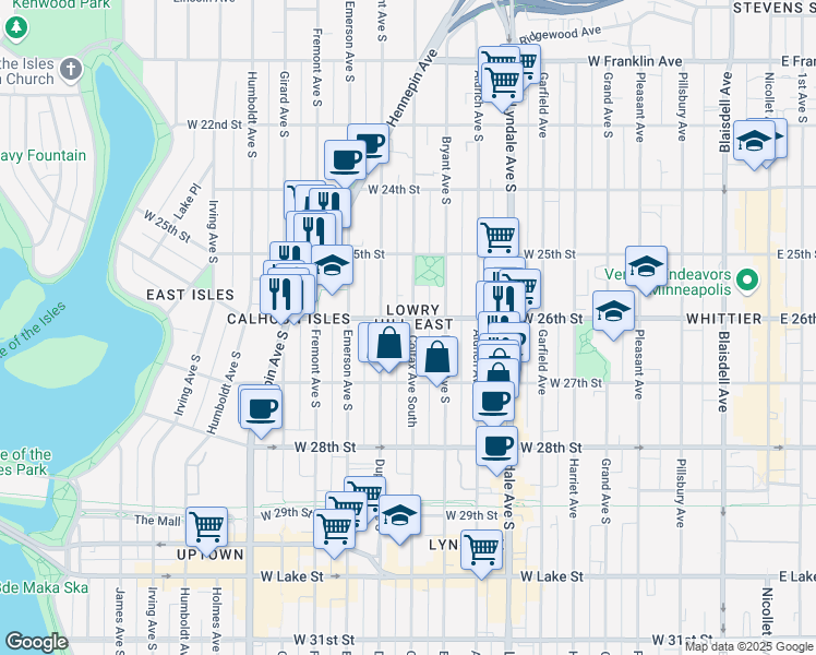 map of restaurants, bars, coffee shops, grocery stores, and more near in Minneapolis