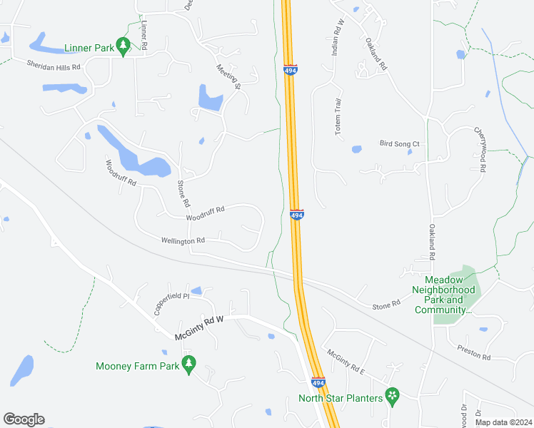 map of restaurants, bars, coffee shops, grocery stores, and more near 14430 Woodruff Road in Wayzata