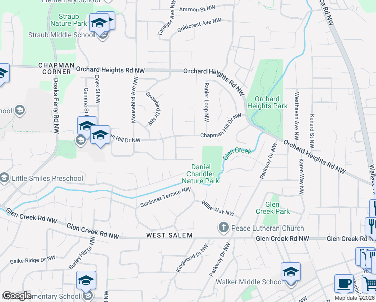 map of restaurants, bars, coffee shops, grocery stores, and more near 1642 Diamond Peak Court Northwest in Salem
