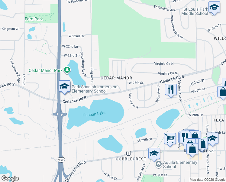 map of restaurants, bars, coffee shops, grocery stores, and more near 8914 Cedar Lake Road South in Minneapolis