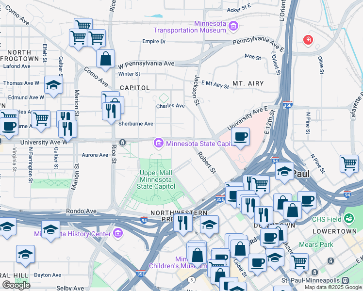 map of restaurants, bars, coffee shops, grocery stores, and more near 690 Cedar Street in Saint Paul
