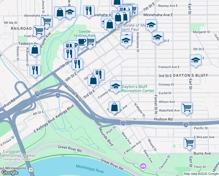 map of restaurants, bars, coffee shops, grocery stores, and more near 269 Bates Avenue in Saint Paul