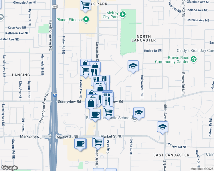 map of restaurants, bars, coffee shops, grocery stores, and more near 2103 41st Avenue Northeast in Salem