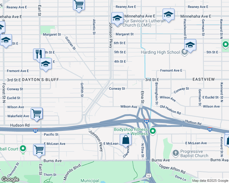 map of restaurants, bars, coffee shops, grocery stores, and more near 446 North English Street in Saint Paul