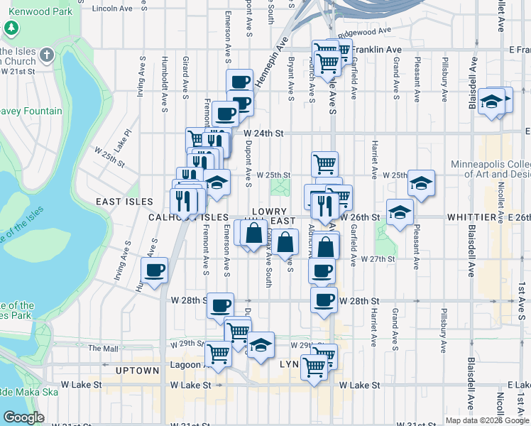 map of restaurants, bars, coffee shops, grocery stores, and more near in Minneapolis