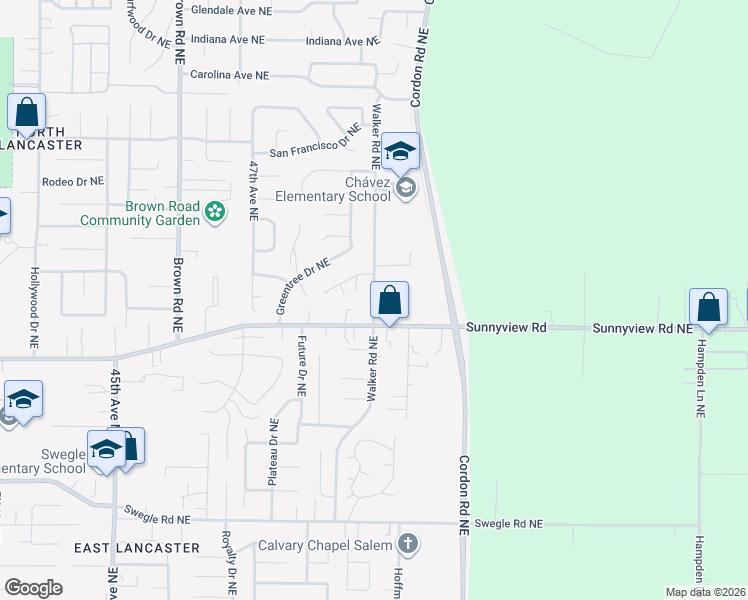 map of restaurants, bars, coffee shops, grocery stores, and more near 2100 Walker Road Northeast in Salem