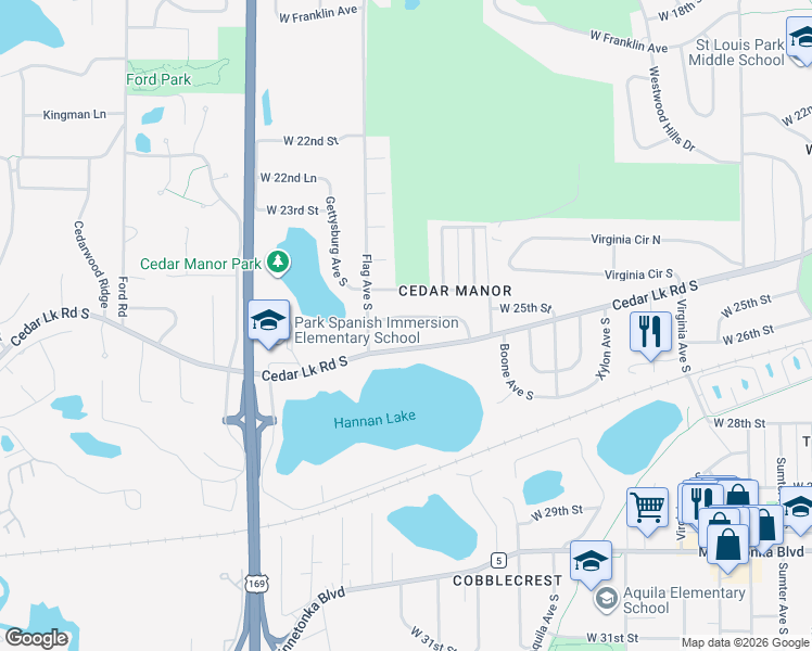 map of restaurants, bars, coffee shops, grocery stores, and more near 9015 Club Road in Minneapolis
