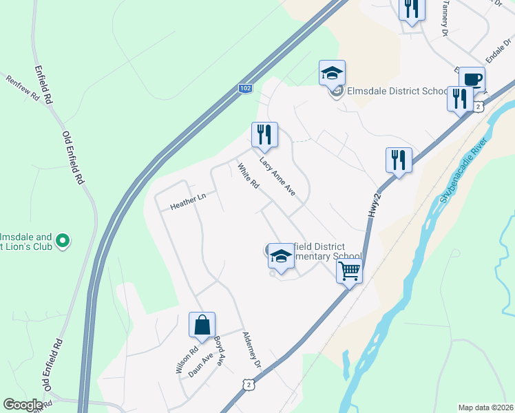 map of restaurants, bars, coffee shops, grocery stores, and more near 18 Claude Court in Elmsdale