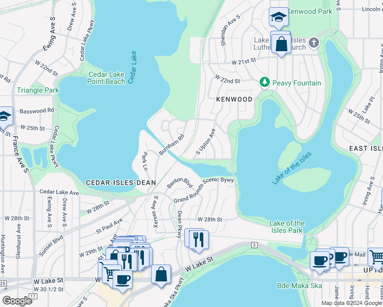 map of restaurants, bars, coffee shops, grocery stores, and more near 2584 South Upton Avenue in Minneapolis
