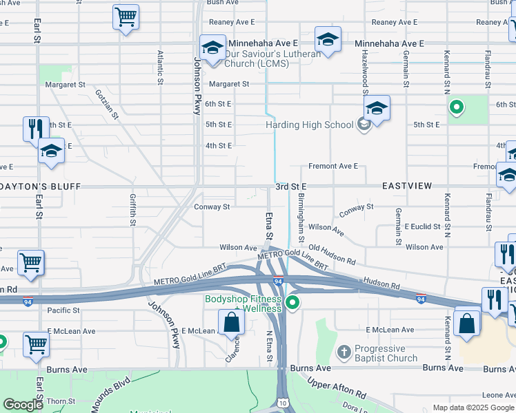 map of restaurants, bars, coffee shops, grocery stores, and more near 1376 Conway Street in Saint Paul
