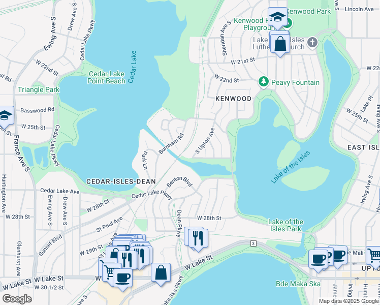 map of restaurants, bars, coffee shops, grocery stores, and more near 2556 South Upton Avenue in Minneapolis