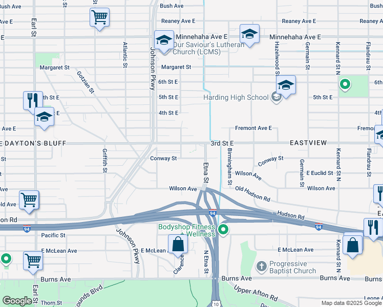 map of restaurants, bars, coffee shops, grocery stores, and more near 1376 Conway Street in Saint Paul