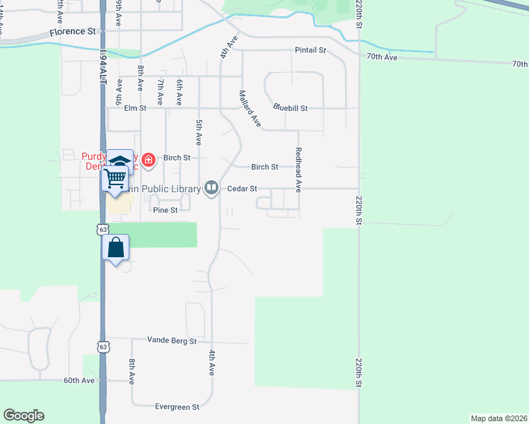 map of restaurants, bars, coffee shops, grocery stores, and more near 300 Cedar Street in Baldwin