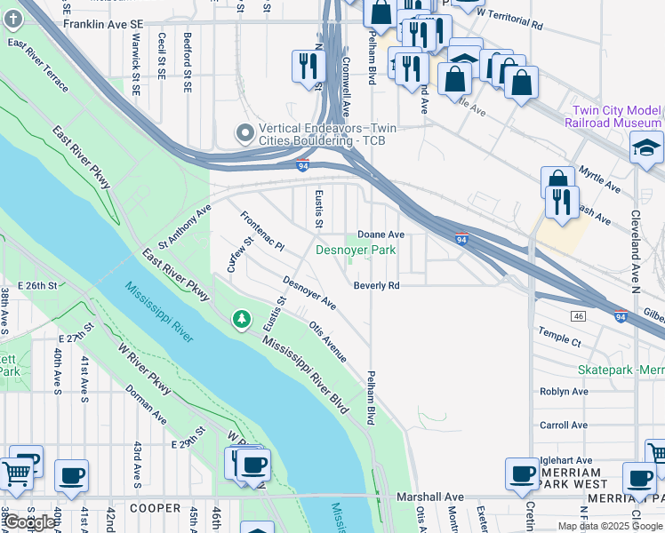 map of restaurants, bars, coffee shops, grocery stores, and more near 2452 Beverly Road in Saint Paul