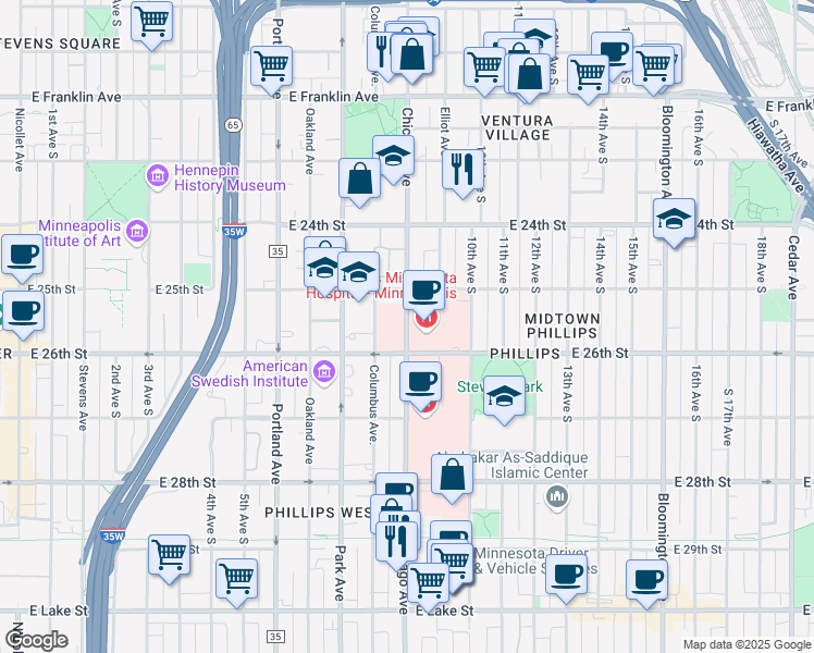 map of restaurants, bars, coffee shops, grocery stores, and more near 2530 Chicago Avenue in Minneapolis