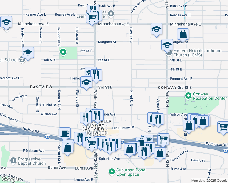 map of restaurants, bars, coffee shops, grocery stores, and more near 1846 3rd Street East in Saint Paul