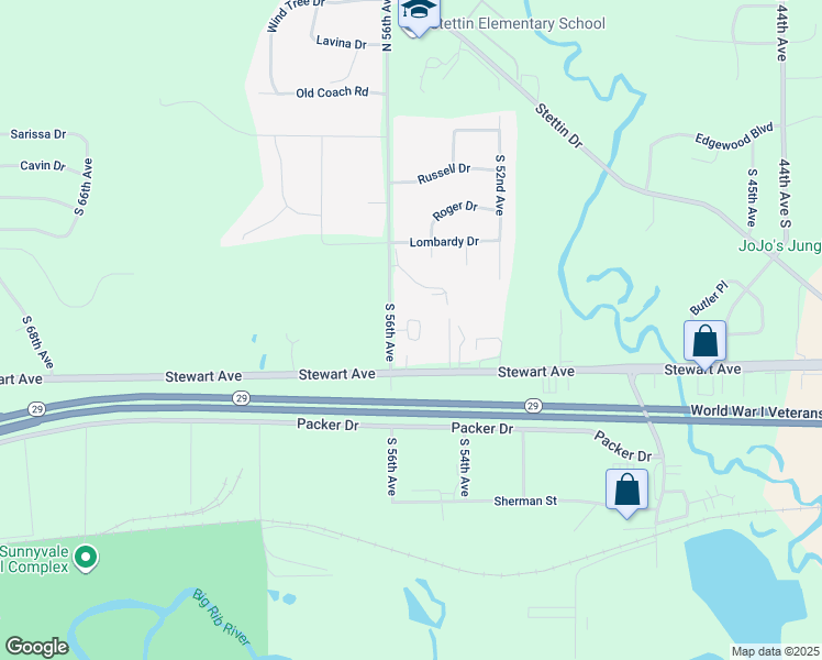 map of restaurants, bars, coffee shops, grocery stores, and more near 601 South 56th Avenue in Wausau